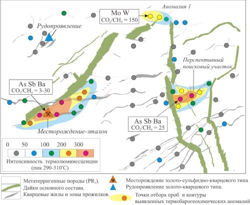 MAP OF THERMOBAROGEOCHEMICAL PROSPECTING FEATURES